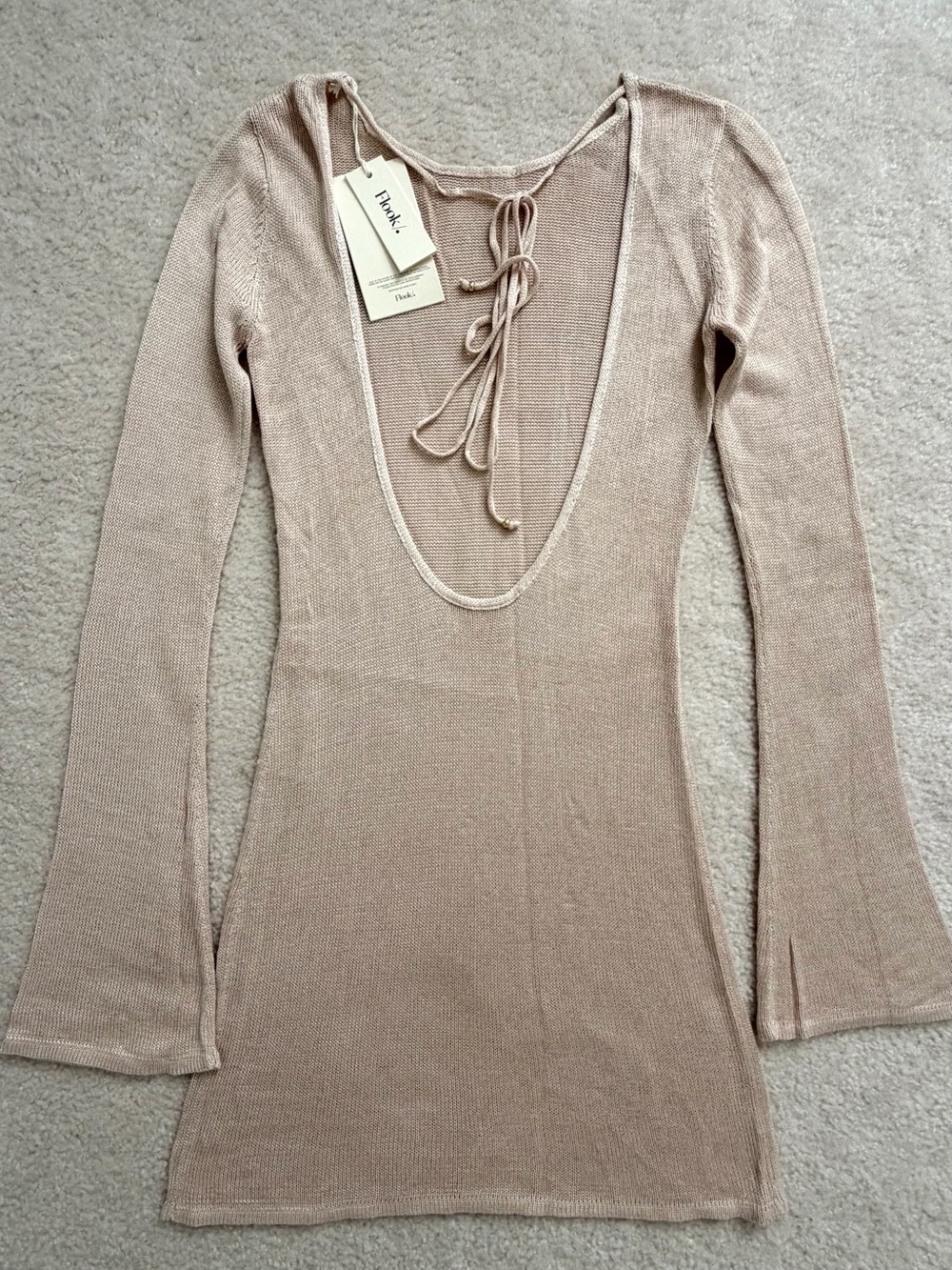 Flook The Label Elysia Dress Vanilla Open Back Knit Mini Dress